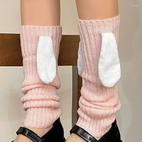 Mulheres meias de malha harajuku lolita longo kawaii botas de orelha sapatos punhos capas de bota quente meias