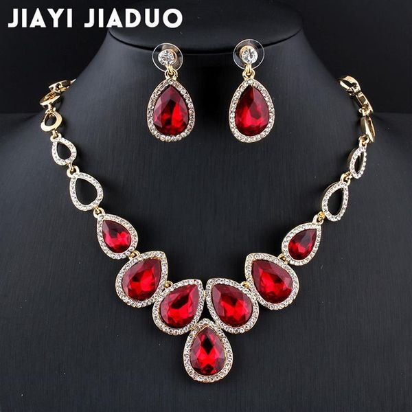 Bütün Jiayijiaduo Afrika Takı Seti Altın Renkli Sistem Kolye Seti ve Kırmızı Kristal Düğün Jewelry302A