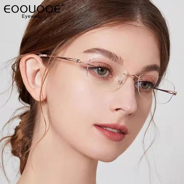 Óculos de sol quadros feminino titânio óculos design quadro prescrição miopia leitura sem aro 6g ultra leve