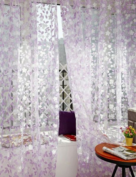 Tende in tulle a foglie per soggiorno Tende viola trasparenti per bambini Camera da letto Porta corta Finestra della cucina Tende per bambini