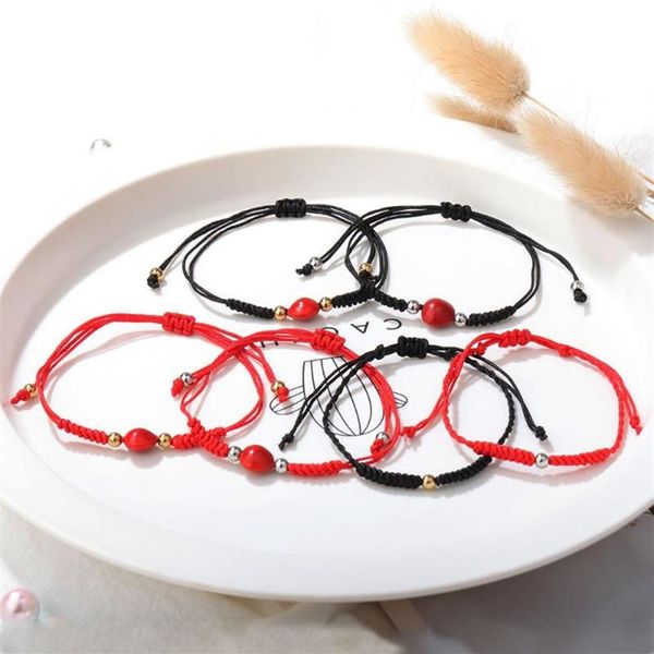 Bağlantı zinciri basit sevgililer şanslı dilek kırmızı fasulye ip bileziği kadınlar için el yapımı siyah ip bilezikler çiftler parti mücevher hediyesi f262w