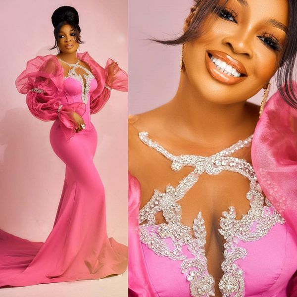 Pink Abendkleider Einfacher Stil Mermaid Sweep Train Rehinestones Prom Kleider Geburtstagsfeierkleider zweites Empfangskleid für afrikanische schwarze Frauen Prom Am154