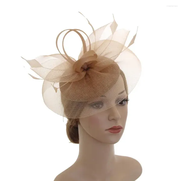 Ampla borda chapéus chá festa headwear flor forma fio líquido mulheres grampo de cabelo vintage multiuso penas para cocktail