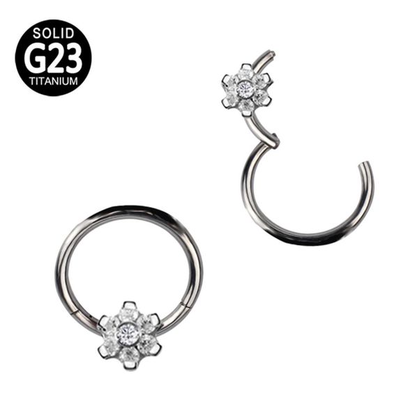 G23 Segmento in titanio Anelli incernierati Fiore CZ Naso Labbro Labret Orecchio Trago lage Daith Helix Orecchino Cerchio Piercing Gioielli per il corpo5558529