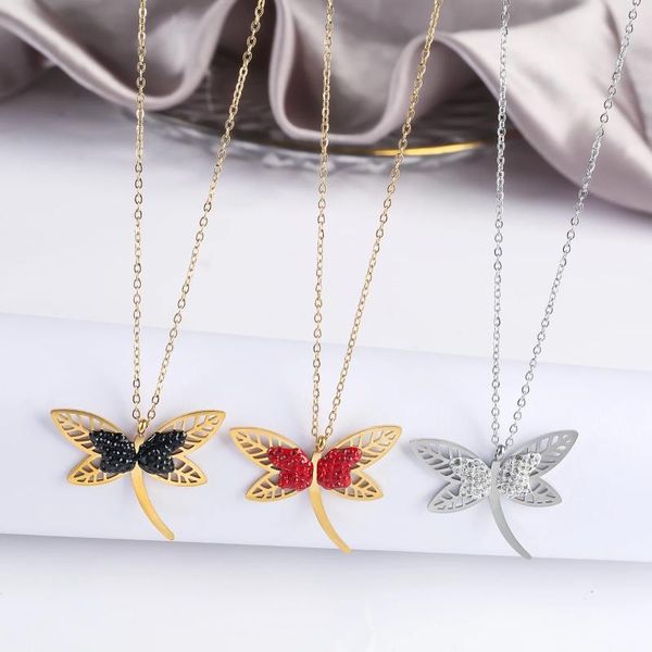 Collane con ciondolo Collana con libellula lucida con zirconi cubici Collana con girocollo con insetti carini personalizzata per gioielli per ragazze Regali di Natale