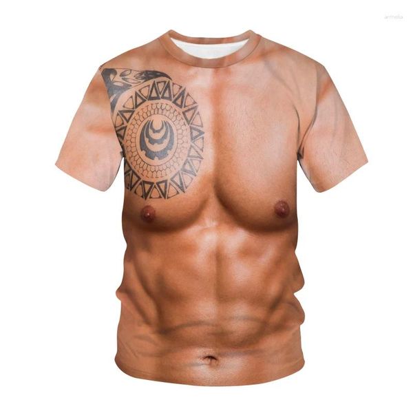 Herren T-Shirts Muskelshirt Männer Bauchmuskeln Lustige T-Shirts Tops Männlich Sommer Kurzarm T-Shirt Brust 3D-Druck Herrenbekleidung Junge