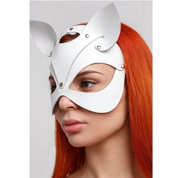 White Leather Cat Mask Rubber Hood cat women mask for Catsuit Party Wear Costumes factory supplier Fetish hood Mask on 327B