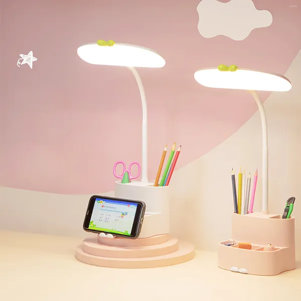 Lampade da tavolo Lampada da scrivania multifunzionale a LED per protezione degli occhi 5 in 1 Portapenne Ricaricabile Lampada da lettura per studenti per bambini