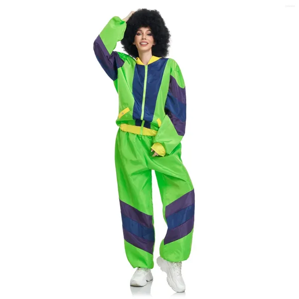 Dames tweedelige broek volwassen dames en heren jaren 80 retro hiphop windjack colorblock disco trainingspak lange mouwen tops losse outfits