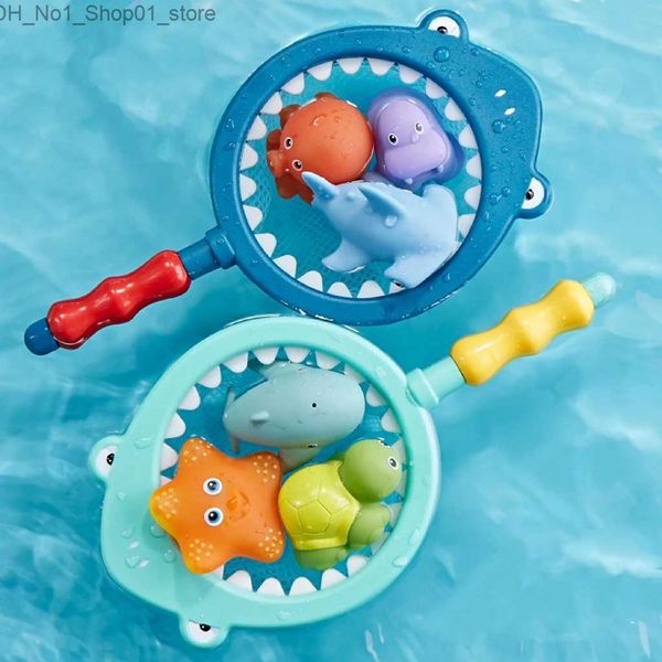 Bad Spielzeug Kind Bade Spielzeug Spray Wasser Net Angeln Shark Set Kinder Tier Kneten Musik Schwimmende Spielen Spiel Baby bad Gummi Spielzeug Q231212