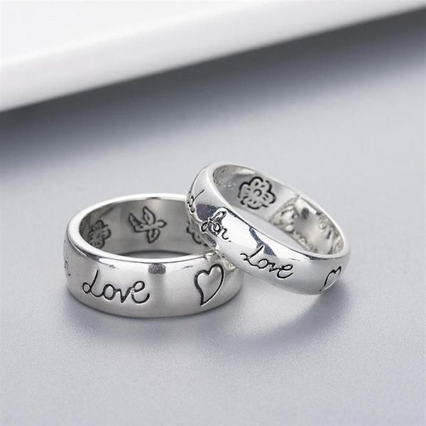 Bandring Damen Mädchen Blumen Vogel Muster Ring mit Stempel Blind für Liebesbrief Herren Ring Geschenk für Liebespaar Schmuck w2942440