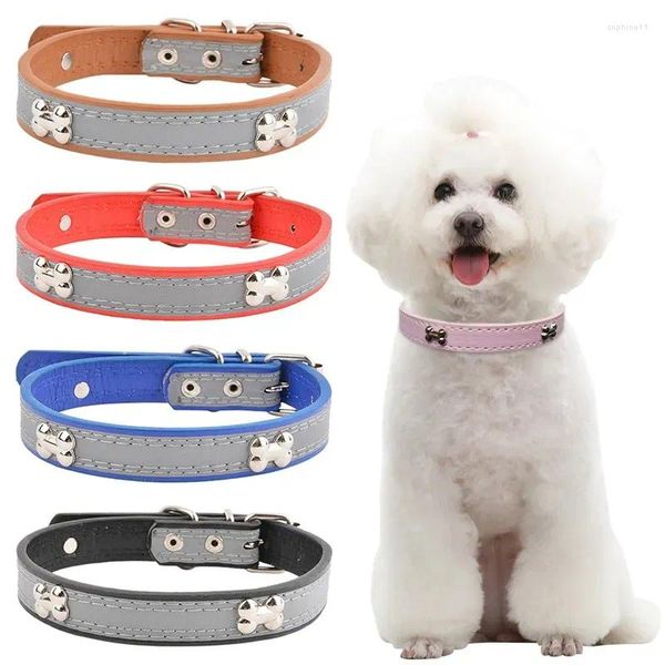 Hundehalsbänder, Haustierhalsband, geeignet für kleine, mittelgroße und große Hunde, Katzen, Leder ist langlebig, glänzend, nachts verstellbar