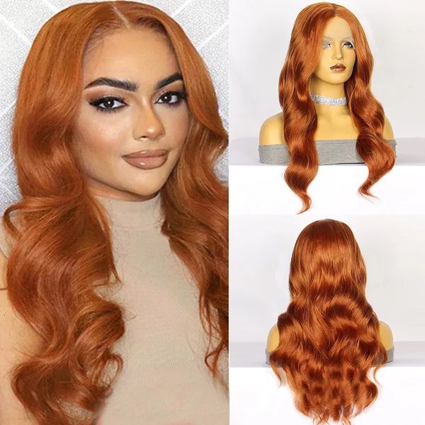 Cosplay perucas peruca dianteira do laço feminino peruca longa encaracolado cabelo grande onda profunda laranja peruca sintética completa cabeça capa 231211