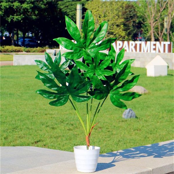 80cm 7fork büyük yapay tropikal ağaç sahte plastik bitki şubesi büyük yeşil palmiye ağacı Monstera yaprakları sonbahar ev dekor253e