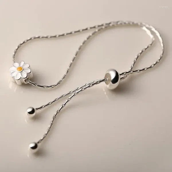 Braccialetti a maglie FoYuan Colore argento Stile coreano Perlina rotonda Bracciale piccola margherita Ragazza Dolce fiore fresco Temperamento Gioielli