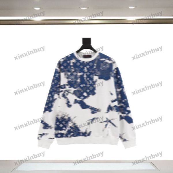 xinxinbuy 2024 Uomini del progettista Felpa con cappuccio Felpa anacardi frutta tie dye lettera manica lunga donna blu Nero bianco grigio XS-3XL