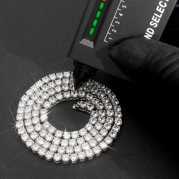 Moissanit Vvs Diamant Hip Hop 925 Sterling Silber 2mm 3mm 4mm 5mm Runde Tenniskette Halskette für Männer