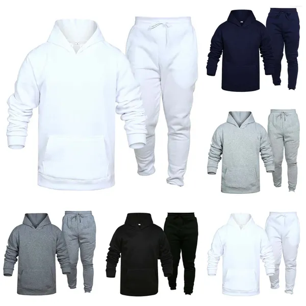Conjuntos de corrida moda masculina casual velo com cor duas peças com capuz bolso smoking para grandes homens jaqueta e calças terno corpo inteiro