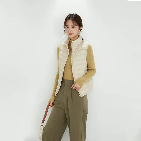 Coletes femininas colete mulheres inverno pato branco para baixo casaco coreano moda single-breasted gola streetwear jaqueta sem mangas