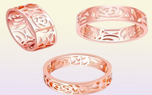 Top-Qualität, modisch, trendig, 8 mm, 18 Karat Roségold vergoldet, Blumen-Vintage-Eheringe für Frauen, hohles Design anillo2116706