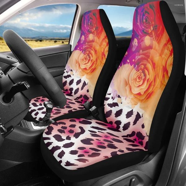 Coprisedili per auto INSTANTARTS 3D Art Rose Flower Stampa leopardata Copri gilet anteriore Set di 2 fogli di decorazione per interni auto di moda Facile installazione