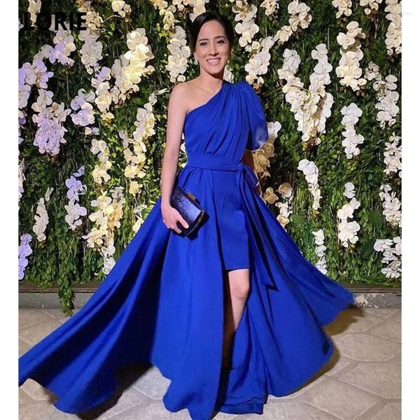 Бальные платья Королевского синего цвета на одно плечо с разрезом для выпускного вечера Женское вечернее платье Vestidos De Gala A-Line Длинные вечерние платья со съемным шлейфом