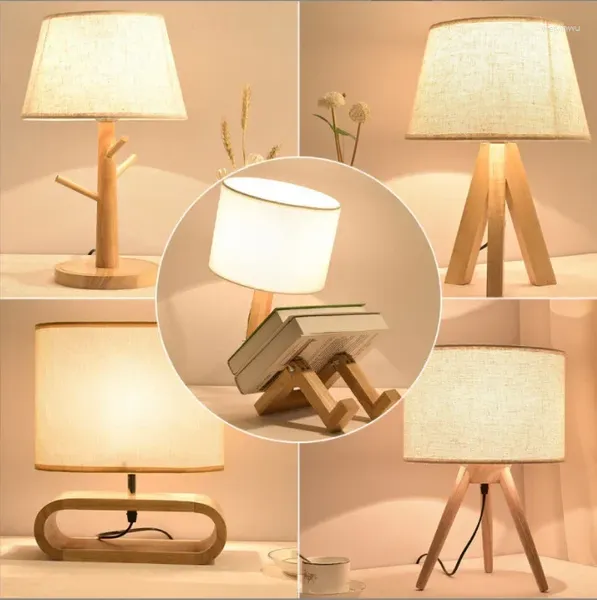 Lâmpadas de mesa criativa lâmpada de madeira forma robô led nordic arte luzes mesa/proteção para os olhos leitura quarto desktop luz da noite decoração casa
