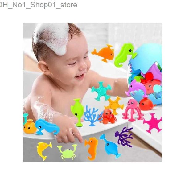 Игрушки для ванной 9 шт./компл. Детские игрушки на присосках Красочные мягкие куклы-компаньоны для ванны Сенсорные игрушки Океанские животные на присоске Игрушки для ванны Мальчики Девочки Подарок Q231212