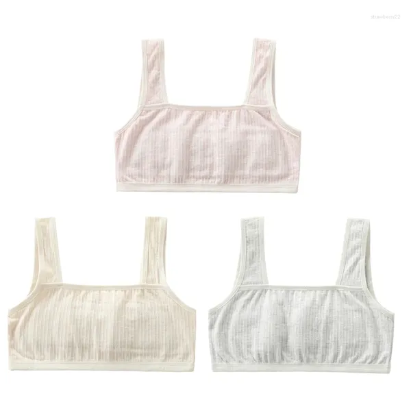 Canottiere Canottiere Reggiseno da allenamento per ragazze adolescenti Tinta unita Gilet imbottito a righe a coste 37JB