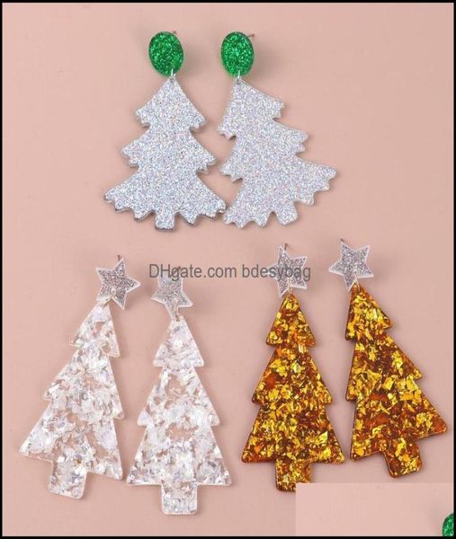 Brincos de lustres de lustres de jóias Fishsheep Glitter Glitter ACRYLIC Árvores de Natal Drop For Women Futive Festive Snowman Brincha XM2120143