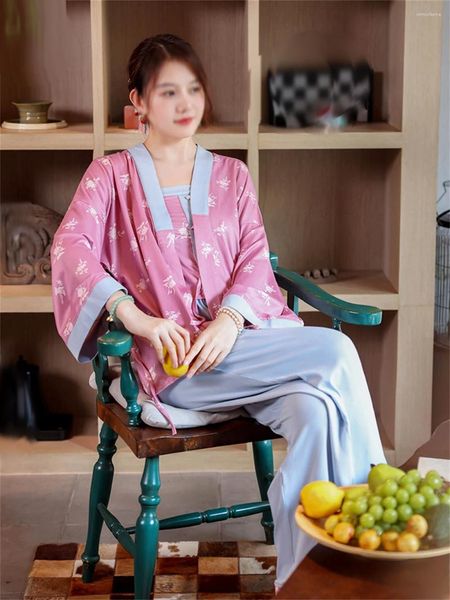 Damen-Nachtwäsche, chinesischer alter Stil, zu Hause, Kostüm, Herbst-Winter, langärmelig, Hanfu-Pyjama, Damen, süß, lässig, 3-teiliges Set, Geschenk