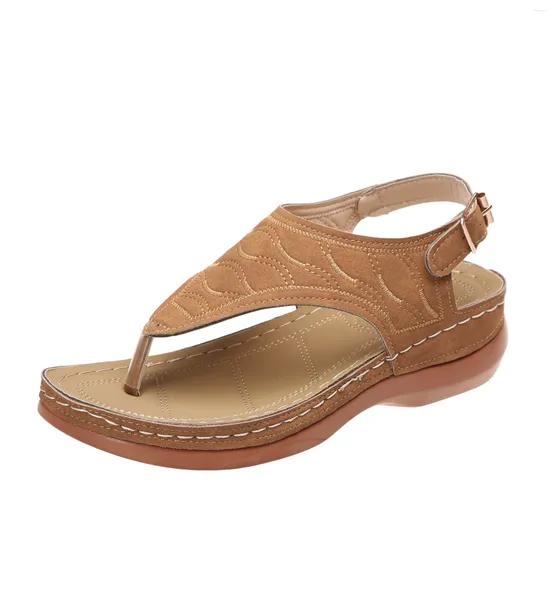 Sandalet Kadın Moda Siyah Kırmızı Yaz Ayakkabıları Büyük Boyut Deri Kama Retro Gladyatör Flip Flops Terlik