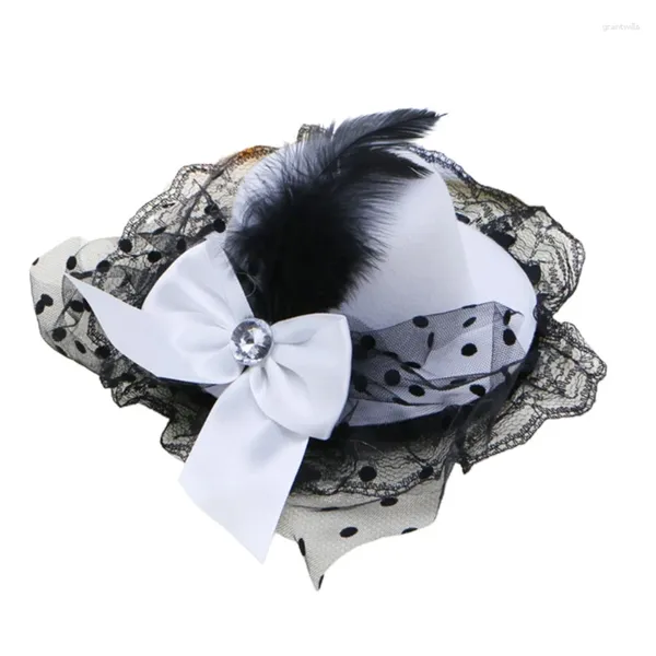 Grampos de cabelo Mulheres Bow Lace Feather Mini Top Hat Fancy Fascinator Party