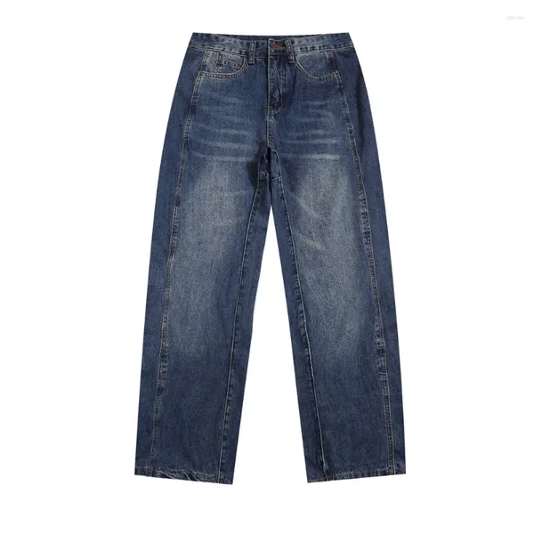 Jeans da uomo in denim lavato pantaloni larghi casual streetwear dritti vintage con impiombature graffiate e sbiancate
