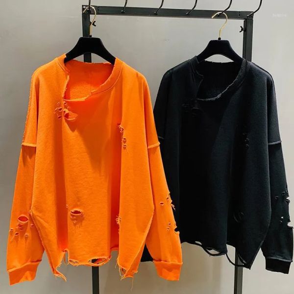Outono roupas femininas manga longa hoodies estéticos moletom de grandes dimensões rasgado pulôver streetwear harajuku topo