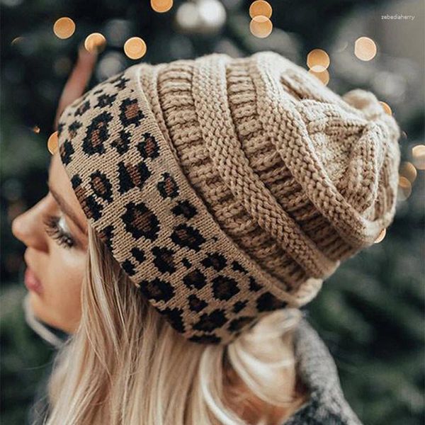 Berets Beanie Hat para mulheres homens inverno malha outono leopardo ao ar livre crochê lã quente bonnet boné feminino chapéus menina