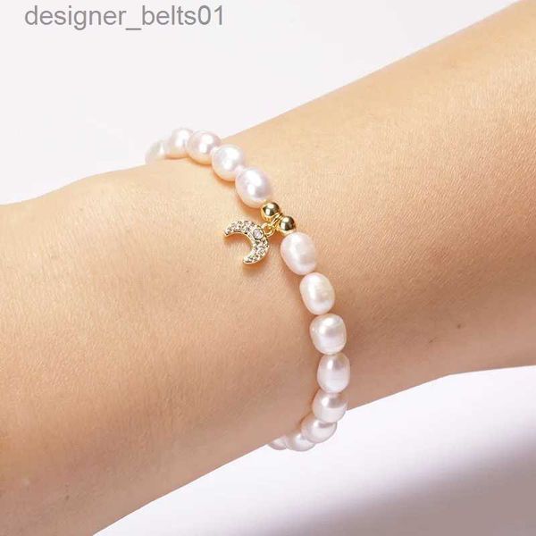 Charme pulseiras naturais de água doce pérola pulseira arco-íris cz lua minúsculo multi-estilo acessórios pingente unisex encantos pulseira para meninas presentel231214