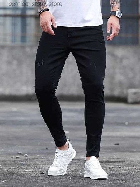 Мужские джинсы Черные мужские джинсы Хлопковые эластичные джинсы скинни высокого качества в стиле хип-хоп Сплошной цвет Тонкие джинсовые брюки-карандаш большого размера Уличная одежда Q231213