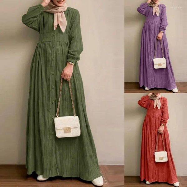 Roupas étnicas Conjuntos Muçulmanos Moda Feminina Vintage Manga Longa Sólida Outono Elegante Botões Casuais Dubai Islâmico Abaya Robe Vestido