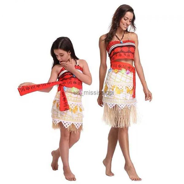 Cosplay Perücken Erwachsene Kinder Cosplay Vaiana Moana Prinzessin Kostüm Kleid Halskette Perücke Mädchen Halloween Party Moana Kleid Kostüm CosplayL240124