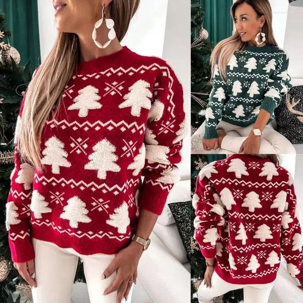 Женские свитера, рождественский свитер, трикотаж, женский свитер 2023, осень-зима, водолазка, вязаный красный пуловер с длинными рукавами, женский джемпер Санта-Клауса, топы