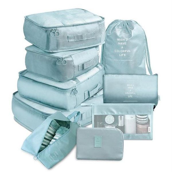 9 peças conjunto de sacos de armazenamento organizador de viagem mala conjunto de embalagem casos de armazenamento portátil organizador de bagagem roupas sapato arrumado bolsa 286a