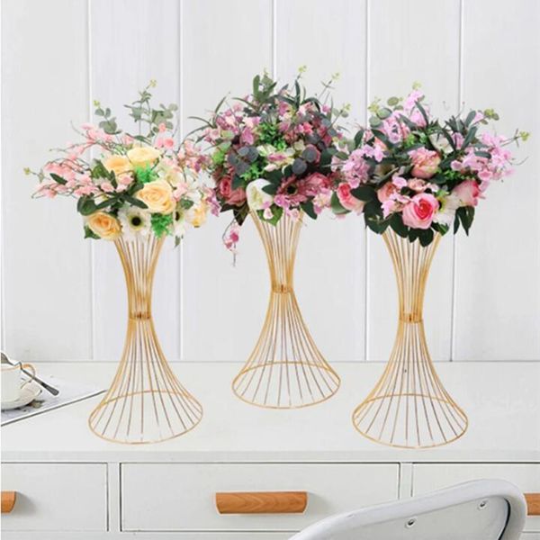 Flor de ouro 60cm 100cm vasos de flores altas stands metal estrada chumbo peça central do casamento flores rack para decoração festa evento sem flores