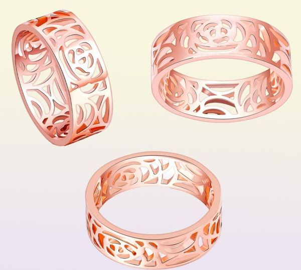 Top-Qualität, modisch, trendig, 8 mm, 18 Karat Roségold vergoldet, Blumen-Vintage-Ehering, Ringe für Frauen, hohles Design, anillo6037939