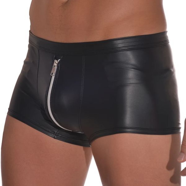 Mutande Uomo Intimo morbido Ecopelle Cerniera Mutandine Boxer Maschio sexy Confortevole Slip moda sottile di alta qualità 231211