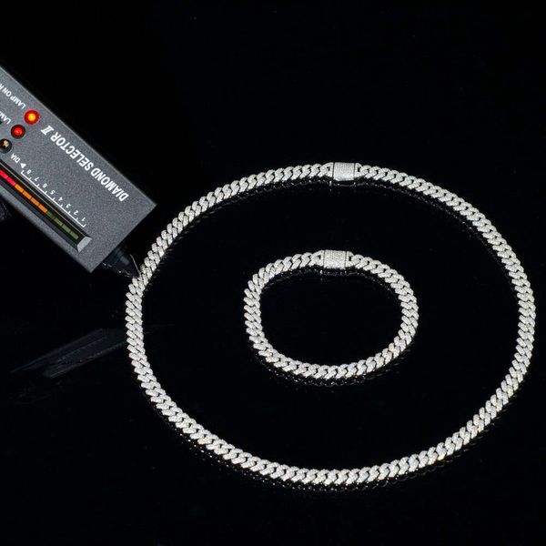 6 mm Breite Pass Diamond Tester Benutzerdefinierte kubanische Kette 925 Sterling Silber d Farbe Rundschliff Moissanit Kubanische Gliederkette Halskette