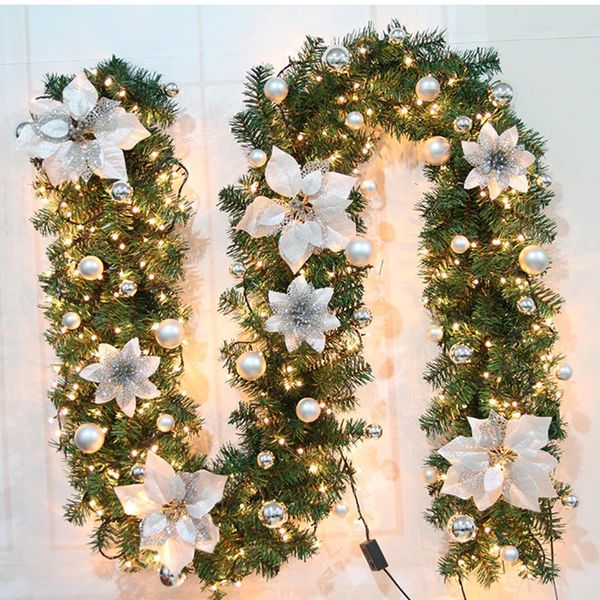 Decorações de Natal 2.7m Luxo Natal LED Cane Wreath Decoração com Lanternas Verde Artificial Árvore de Natal Banner Festa de Ano Porta Wrea 231211