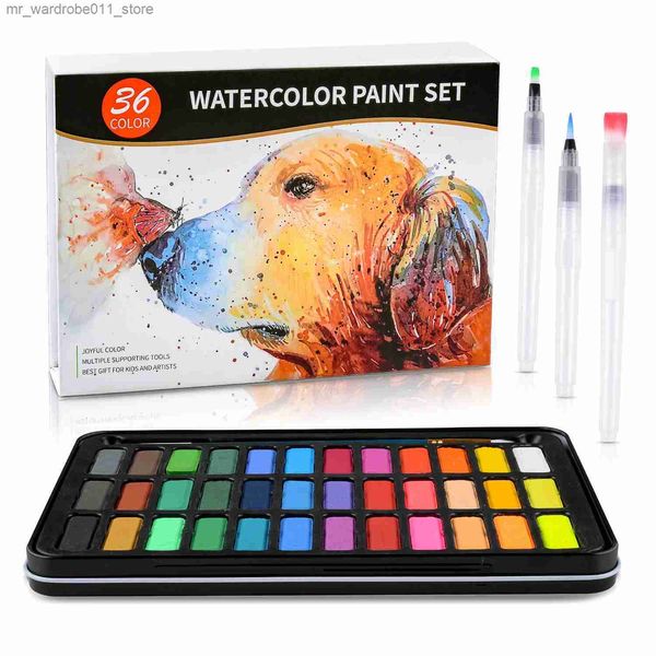 Pennelli per acquerello 36 colori Set di colori ad acquerello con penne a pennello Pigmenti solidi Pittura a guazzo al neon Disegno per unghie di qualità Forniture d'arte fai da te Q231212