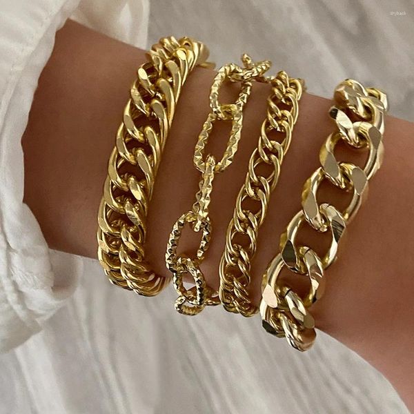 Link pulseiras moda metal cubana corrente charme pulseira para mulheres boho punk grosso bangle masculino jóias presente pulseras mujer