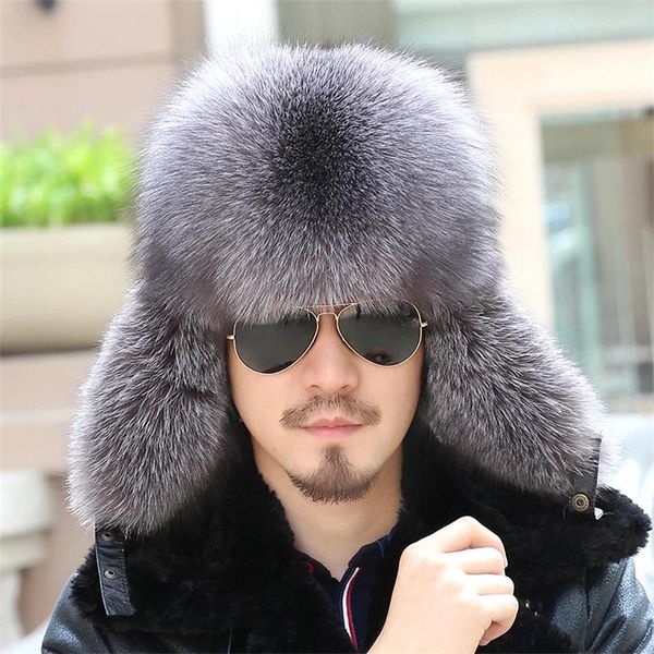 Berets High-End Luxury Fur Hat Men Lei Feng Cap Ear Necessário Real Sheepskin Top